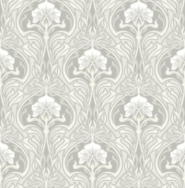 A-Street Prints Mucha Off-White Botanical Ogee Wallpaper