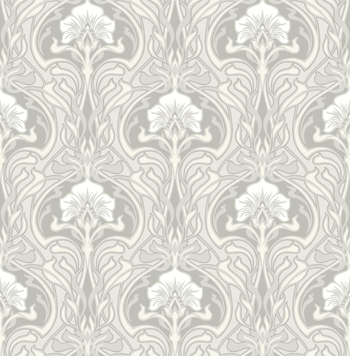 A-Street Prints Mucha Botanical Ogee Off-White Wallpaper