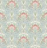 A-Street Prints Mucha Light Blue Botanical Ogee Wallpaper