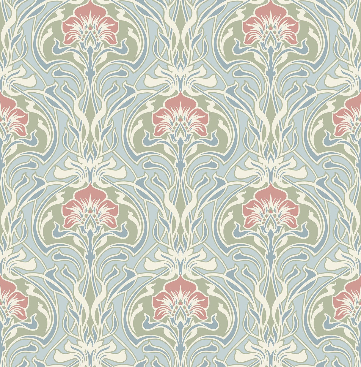 A-Street Prints Mucha Botanical Ogee Light Blue Wallpaper