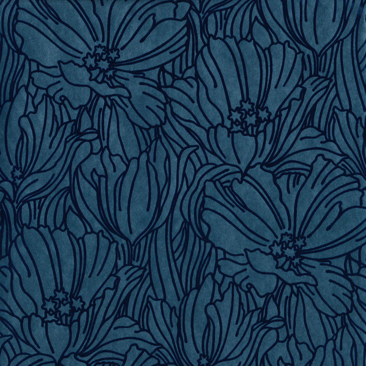 A-Street Prints Selwyn Flock Dark Blue Floral Wallpaper