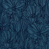 A-Street Prints Selwyn Flock Dark Blue Floral Wallpaper