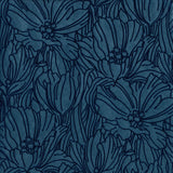 A-Street Prints Selwyn Flock Floral Dark Blue Wallpaper