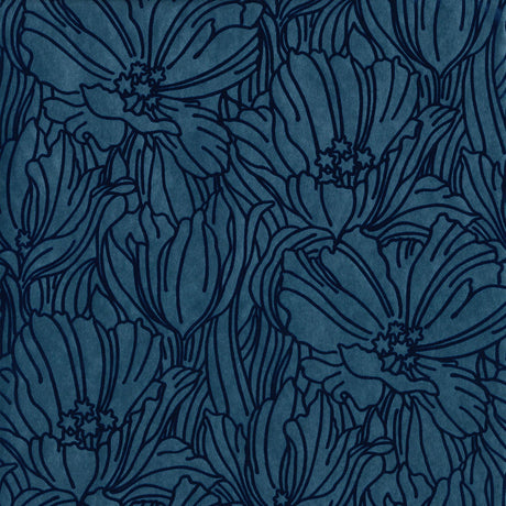 A-Street Prints Selwyn Flock Floral Dark Blue Wallpaper