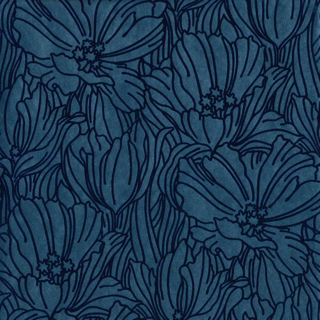 A-Street Prints Selwyn Flock Floral Dark Blue Wallpaper