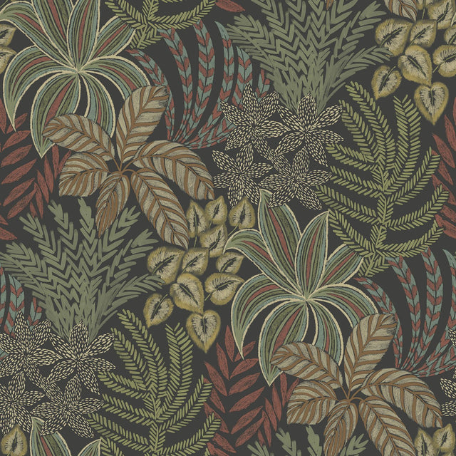 A-Street Prints Sumner Black Woodland Botanical Wallpaper