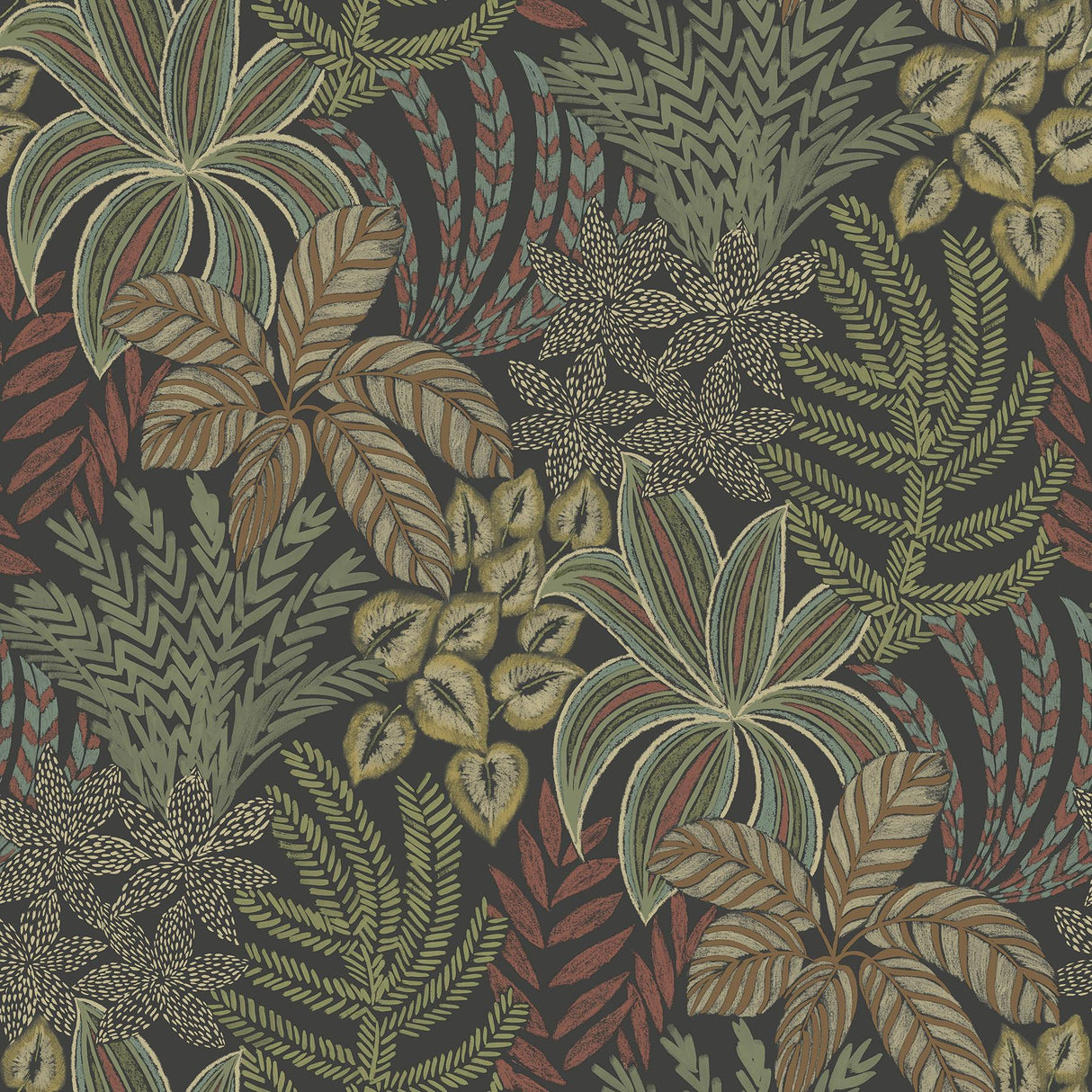 A-Street Prints Sumner Woodland Botanical Black Wallpaper