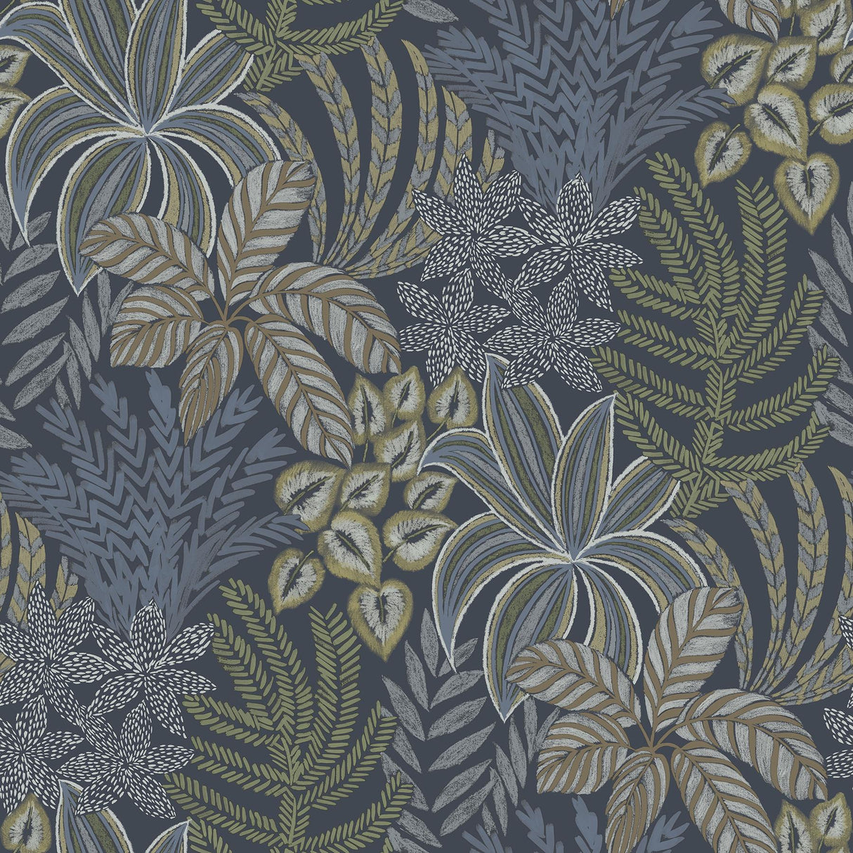 A-Street Prints Sumner Woodland Botanical Navy Wallpaper