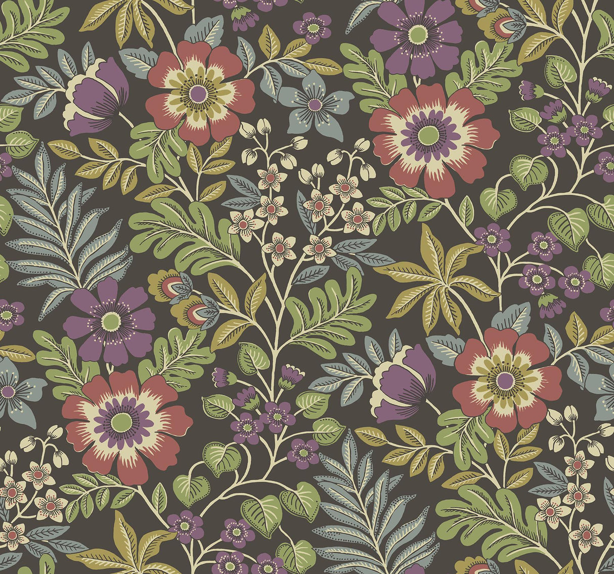 A-Street Prints Voysey Brown Floral Wallpaper