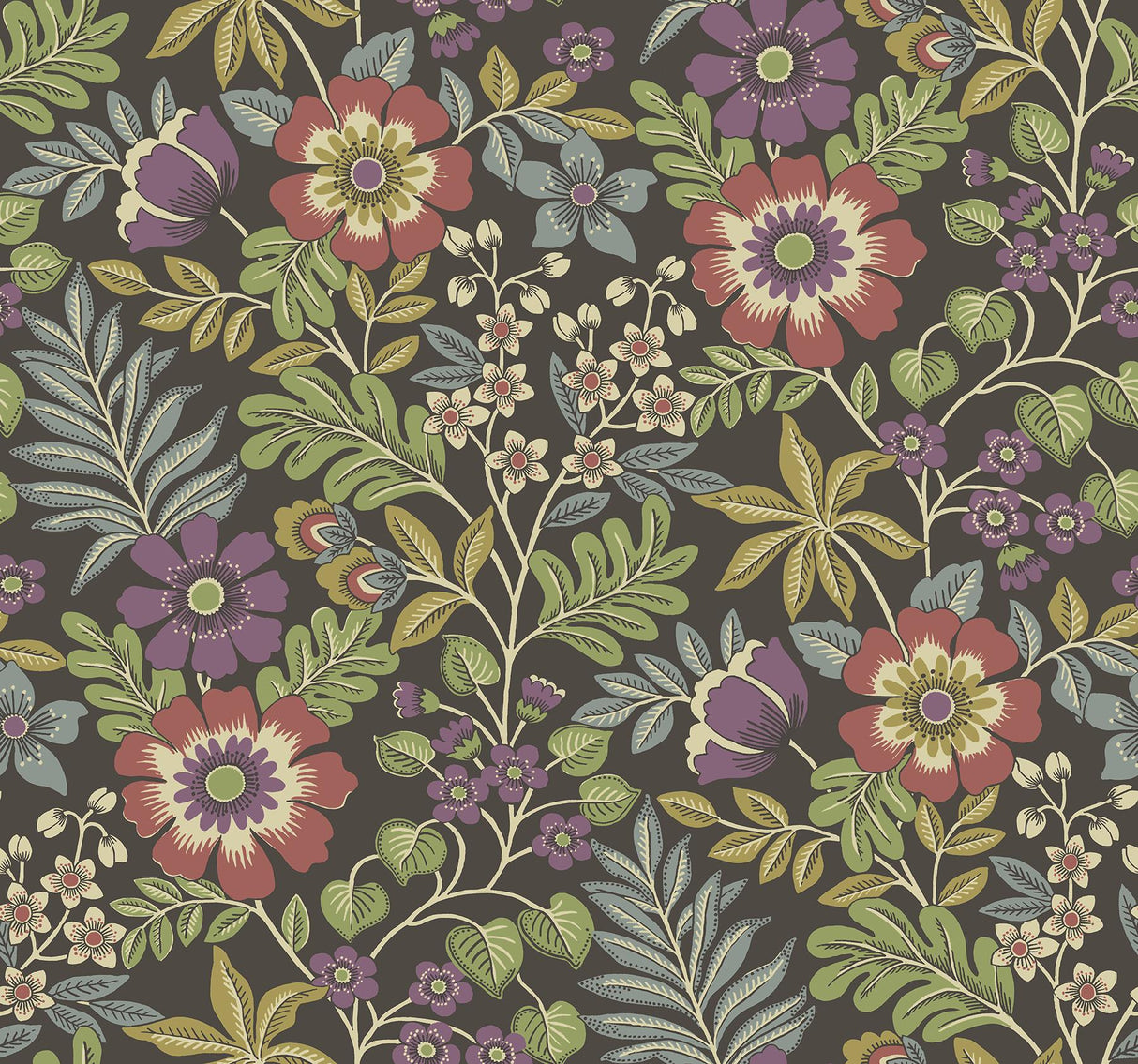 A-Street Prints Voysey Floral Brown Wallpaper