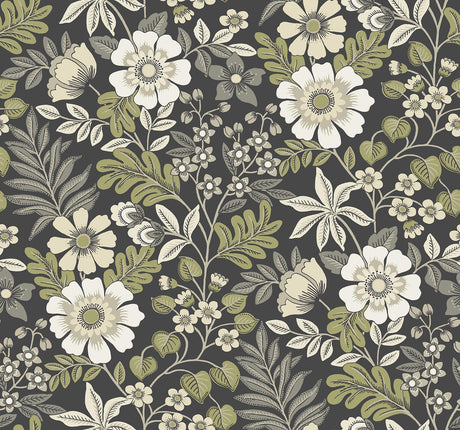 A-Street Prints Voysey Floral Black Wallpaper
