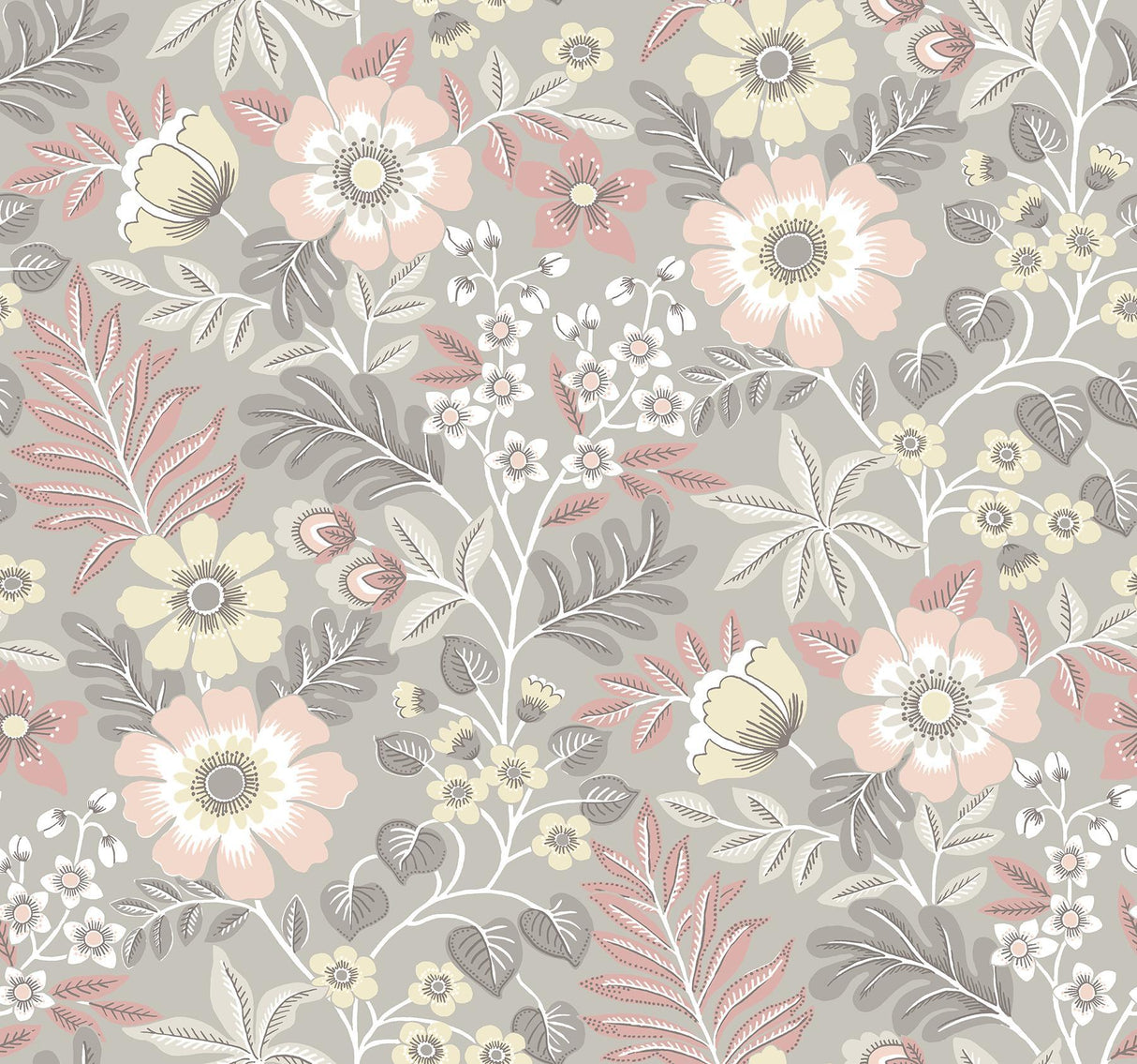 A-Street Prints Voysey Pink Floral Wallpaper