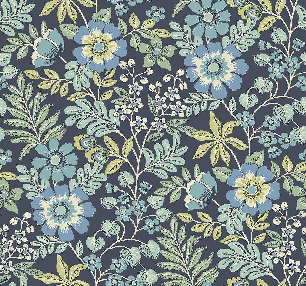 A-Street Prints Voysey Navy Floral Wallpaper