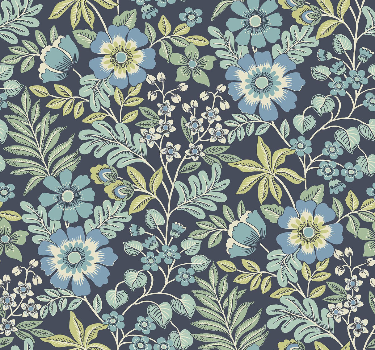 A-Street Prints Voysey Floral Navy Wallpaper