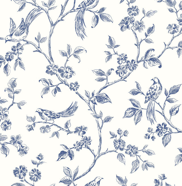 Brewster Home Fashions Ray Navy Bird Trail Wallpaper