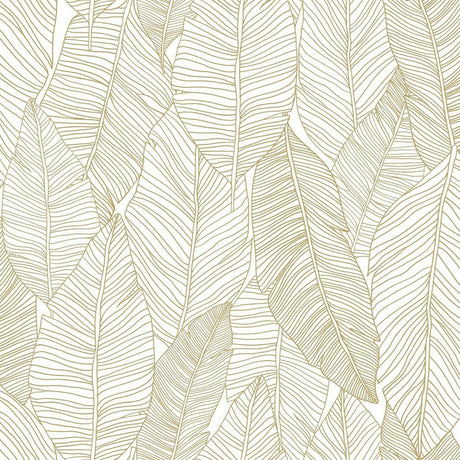 Brewster Home Fashions Canales White Gold Inked Leaves Wallpaper