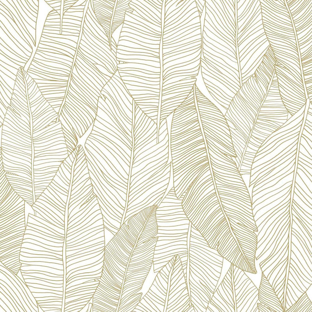 Brewster Home Fashions Canales White Gold Inked Leaves Wallpaper