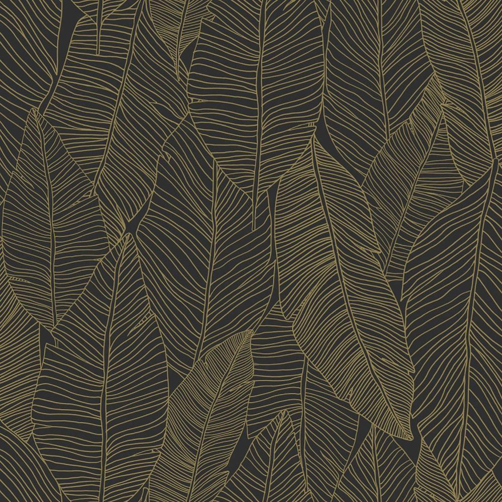 Brewster Home Fashions Canales Black Gold Inked Leaves Wallpaper