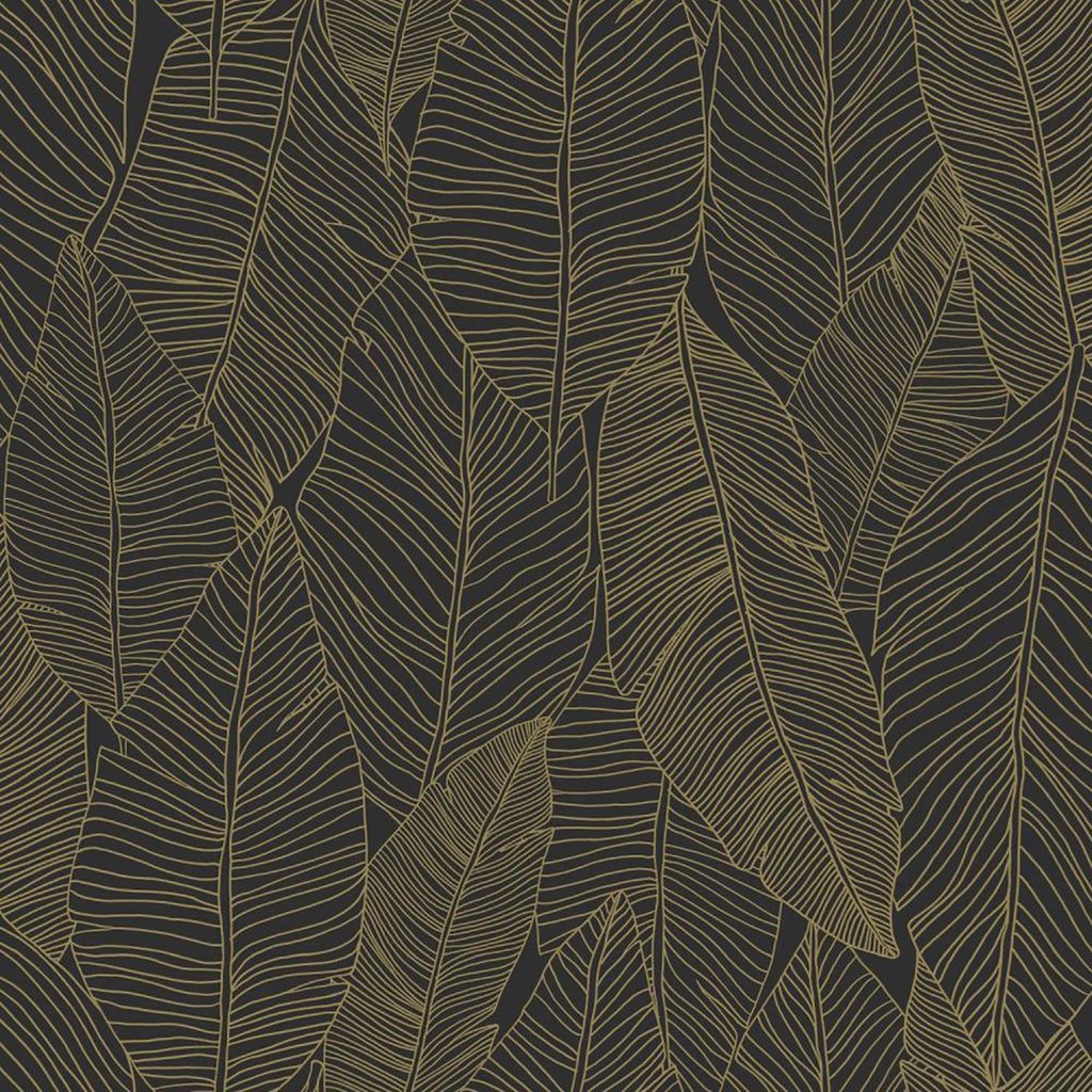 Brewster Home Fashions Canales Gold Inked Leaves Black Wallpaper