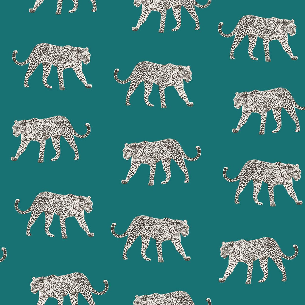 Brewster Home Fashions Prowl Jaguars Teal Wallpaper