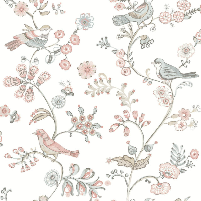 Brewster Home Fashions Jinjur Blush Bird Trail Wallpaper