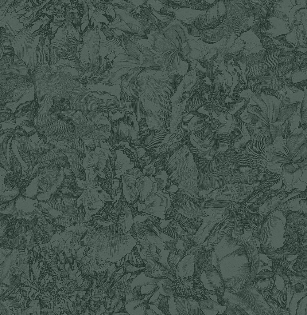 Brewster Home Fashions Auguste Floral Dark Green Wallpaper