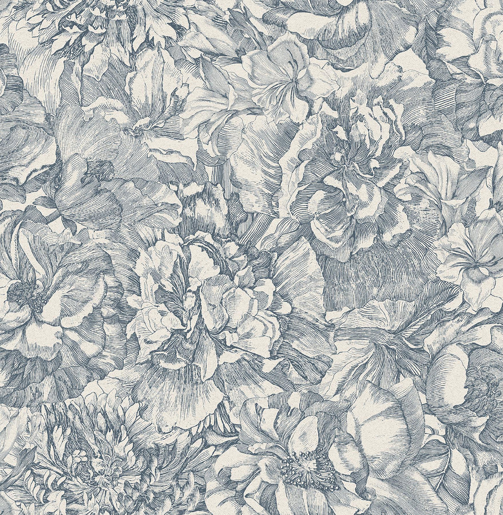 Brewster Home Fashions Auguste Floral Navy Wallpaper