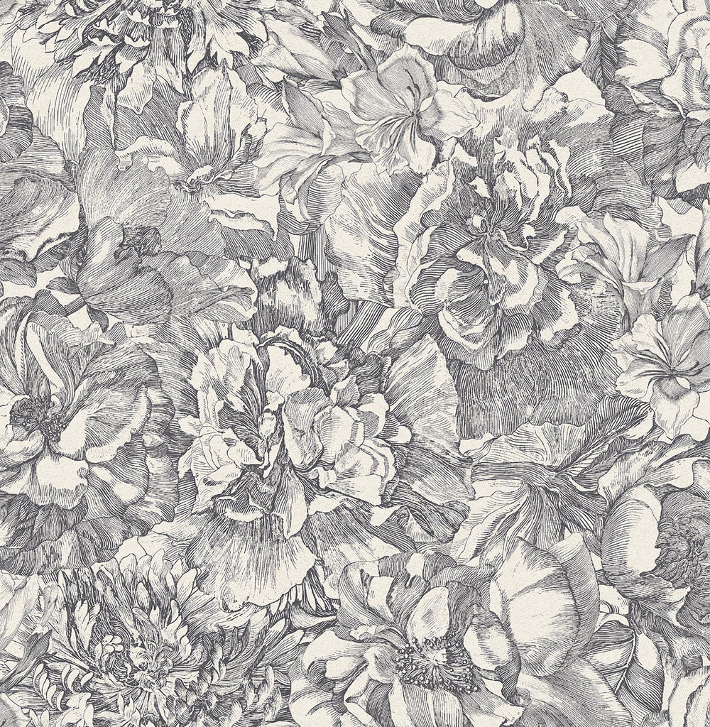 Brewster Home Fashions Auguste Floral Charcoal Wallpaper
