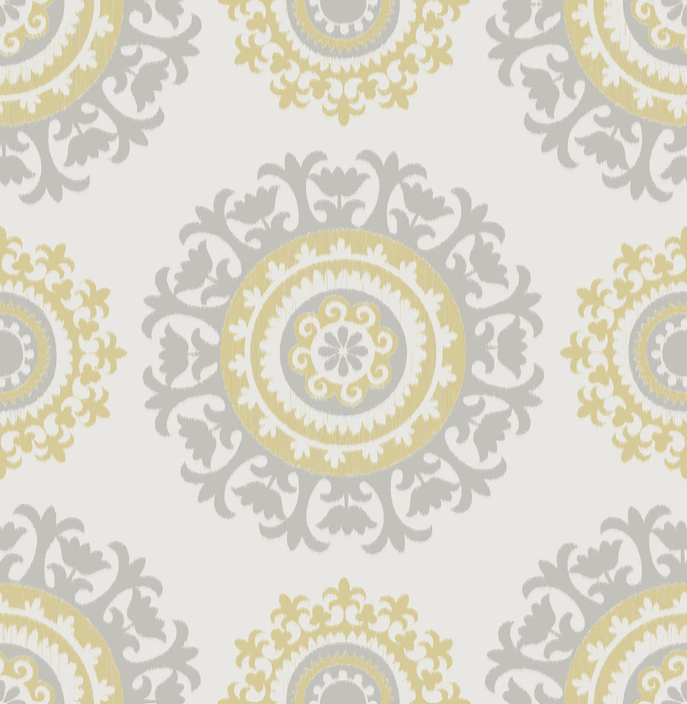 Brewster Home Fashions Grey and Yellow Suzani Peel & Stick Wallpaper