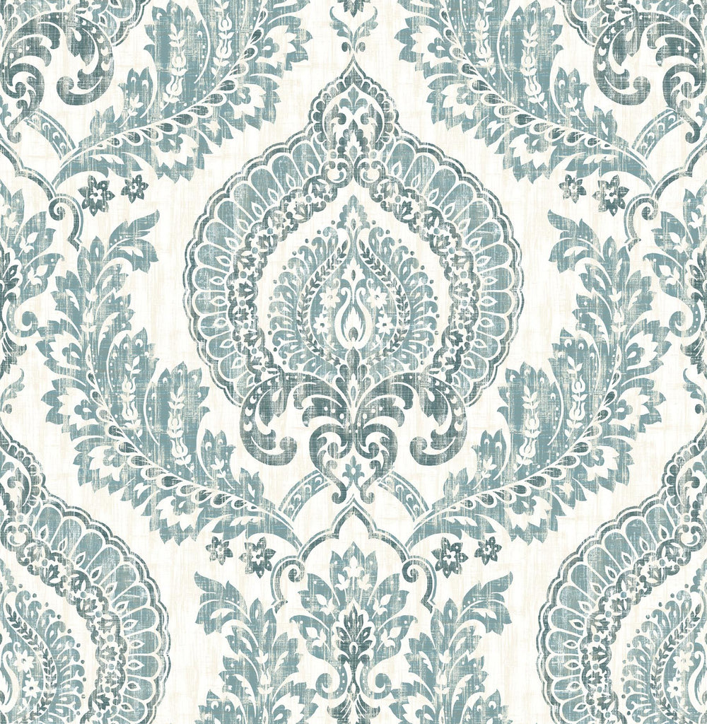 Brewster Home Fashions Kensington Damask Peel & Stick Blue Wallpaper