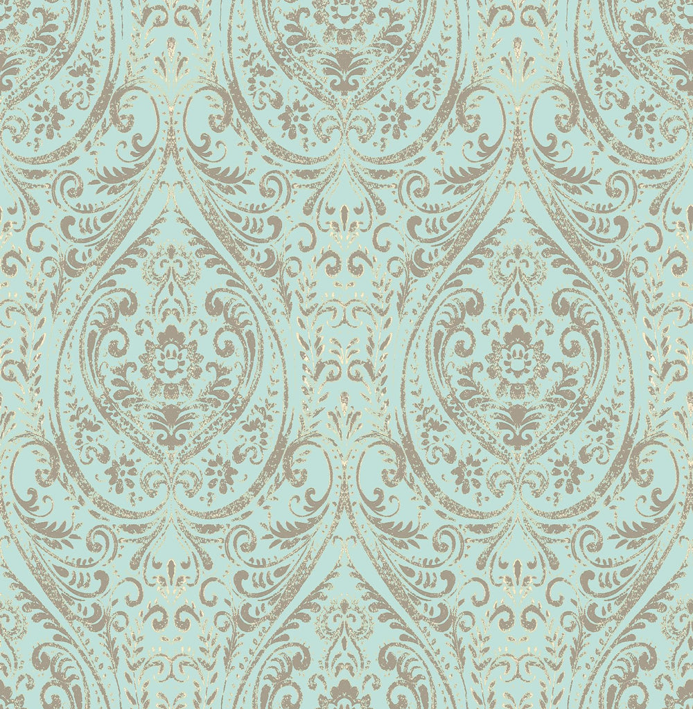 Brewster Home Fashions Nomad Damask Peel & Stick Turquoise Wallpaper