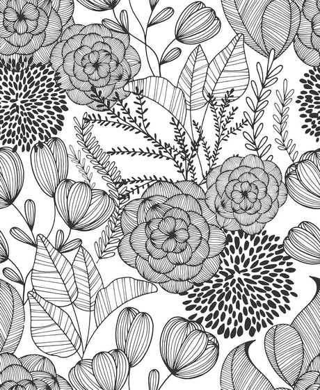 Brewster Home Fashions Black Secret Garden Peel & Stick Wallpaper