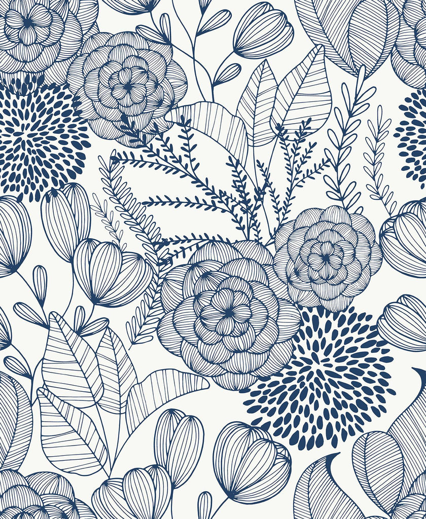 Brewster Home Fashions Secret Garden Peel & Stick Navy Wallpaper
