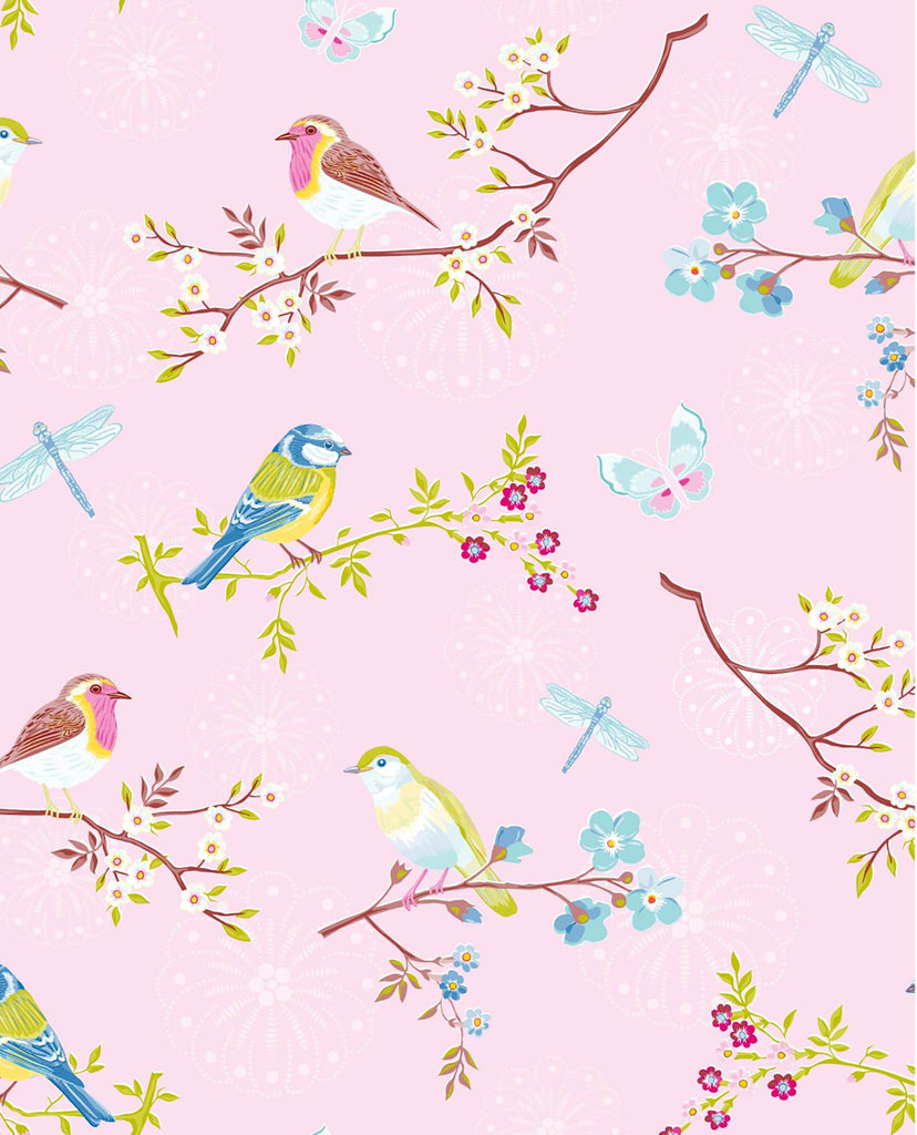 Brewster Home Fashions Marit Bird Light Pink Wallpaper