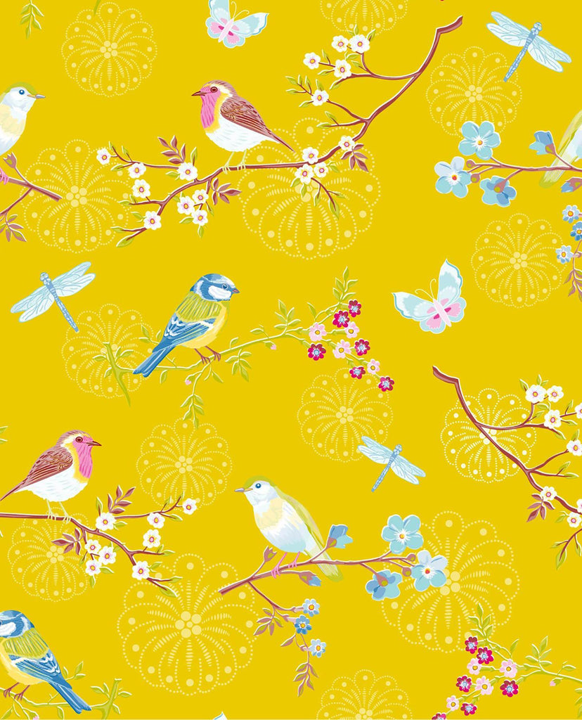 Brewster Home Fashions Marit Mustard Bird Wallpaper