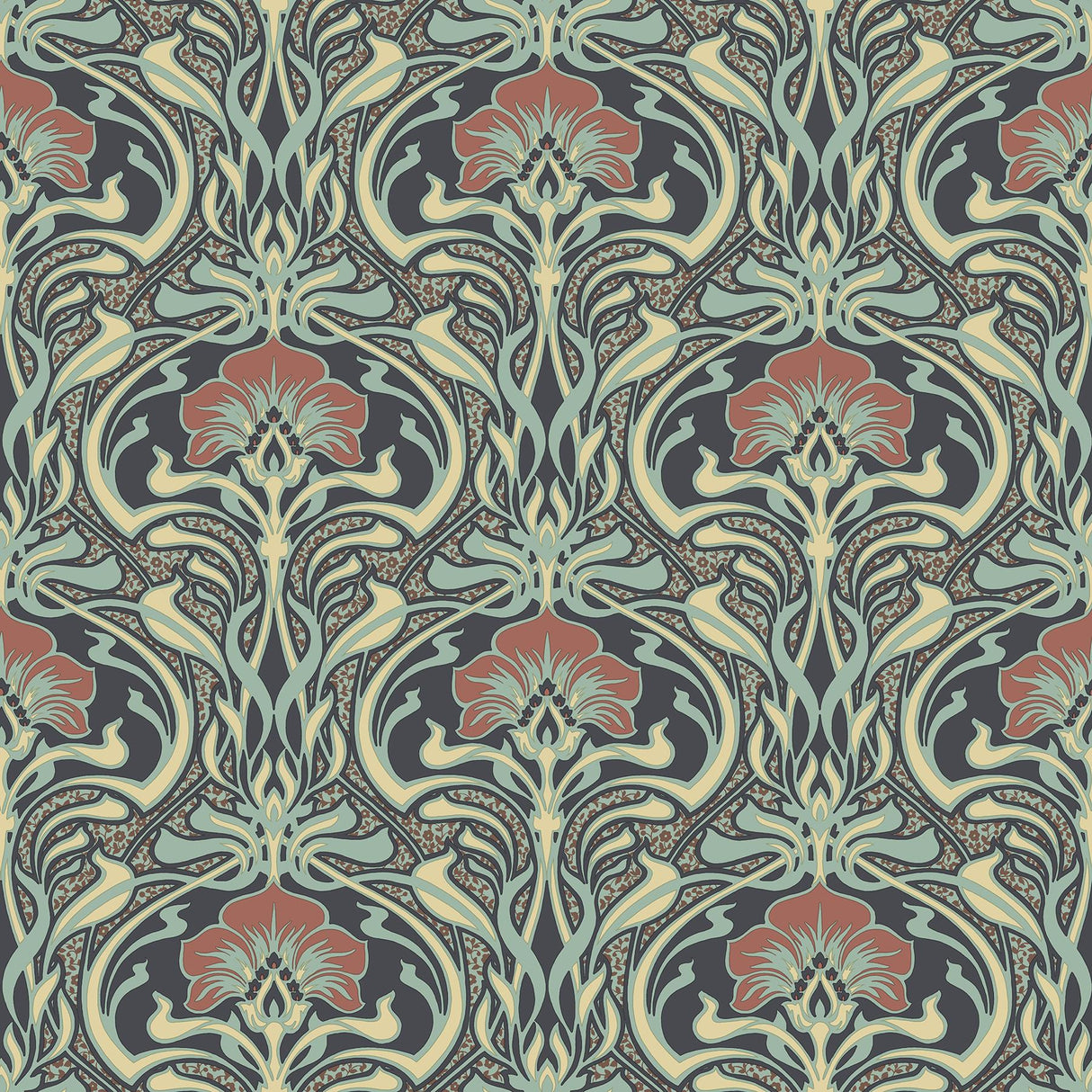 Brewster Home Fashions Donovan Nouveau Floral Moss Wallpaper