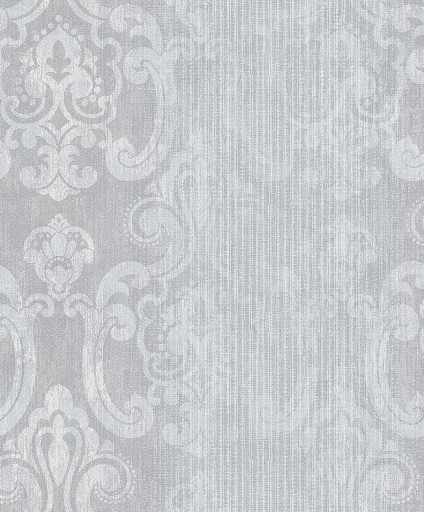 Brewster Home Fashions Ariana Silver Striped Damask Wallpaper