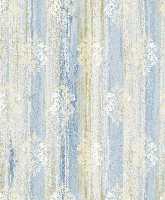 Brewster Home Fashions Alison Blue Damask Motif  Wallpaper