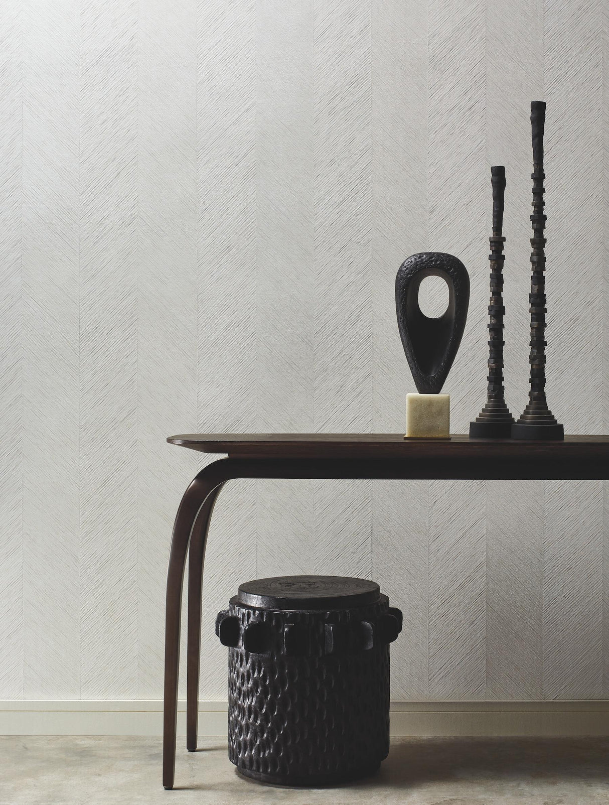 Antonina Vella Metallic Chevron Gray Wallpaper