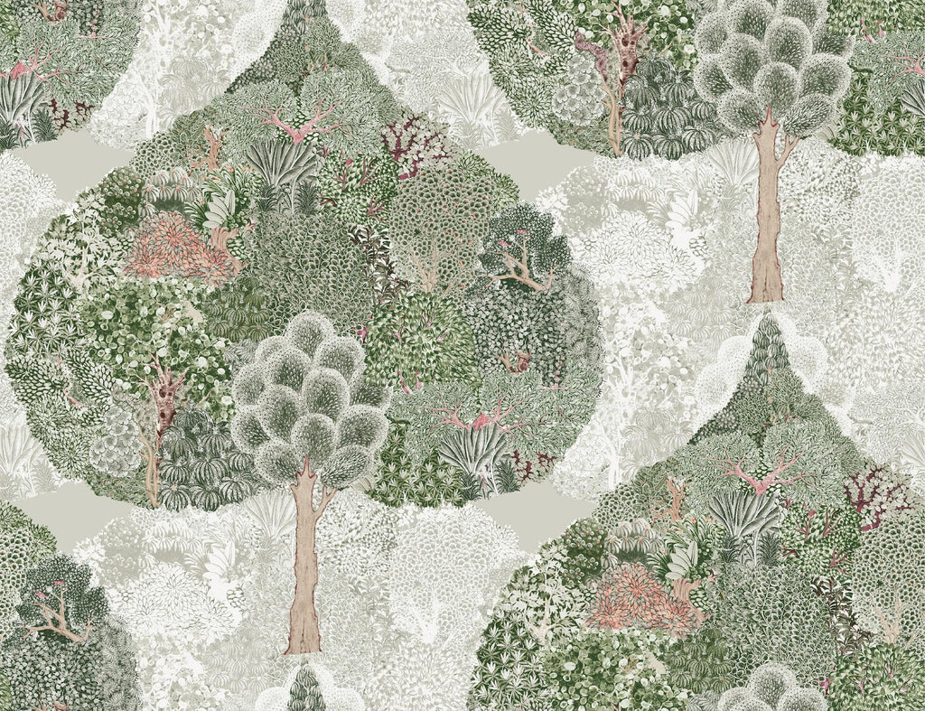 York Designer Series Mystic Forest Green/Coral Wallpaper