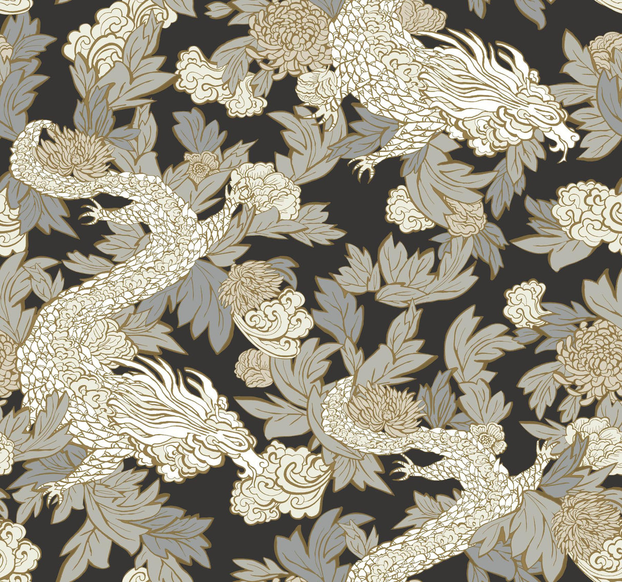 York Ming Dragon Black/Gold Wallpaper