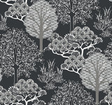 York Kimono Trees Black/Metallic Wallpaper