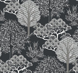 York Kimono Trees Black/Metallic Wallpaper