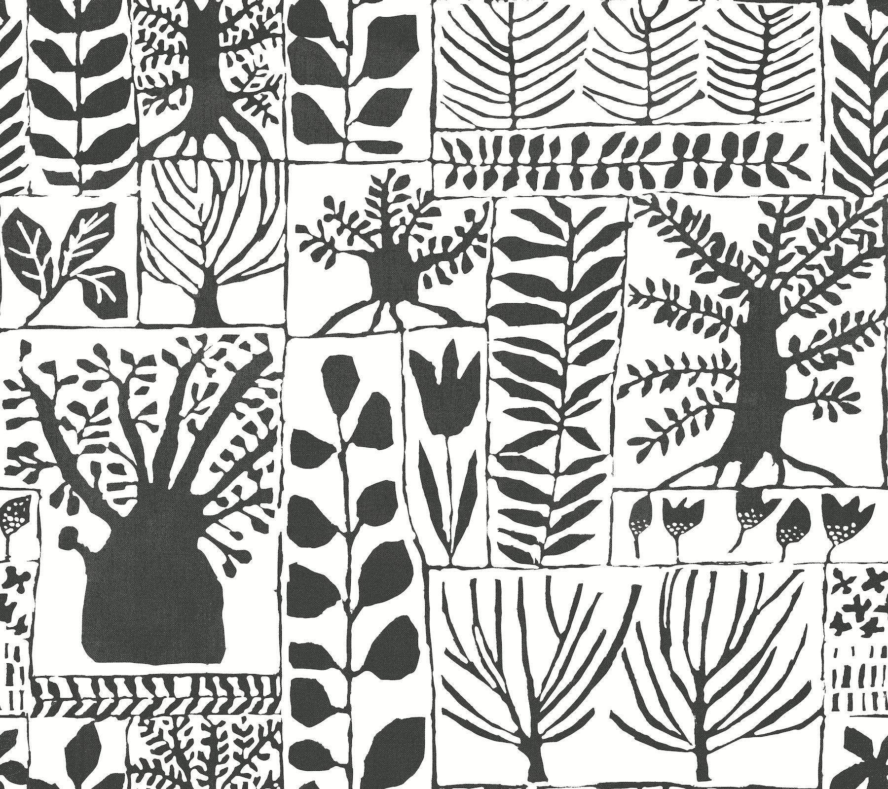 York Primitive Trees Black & White Wallpaper