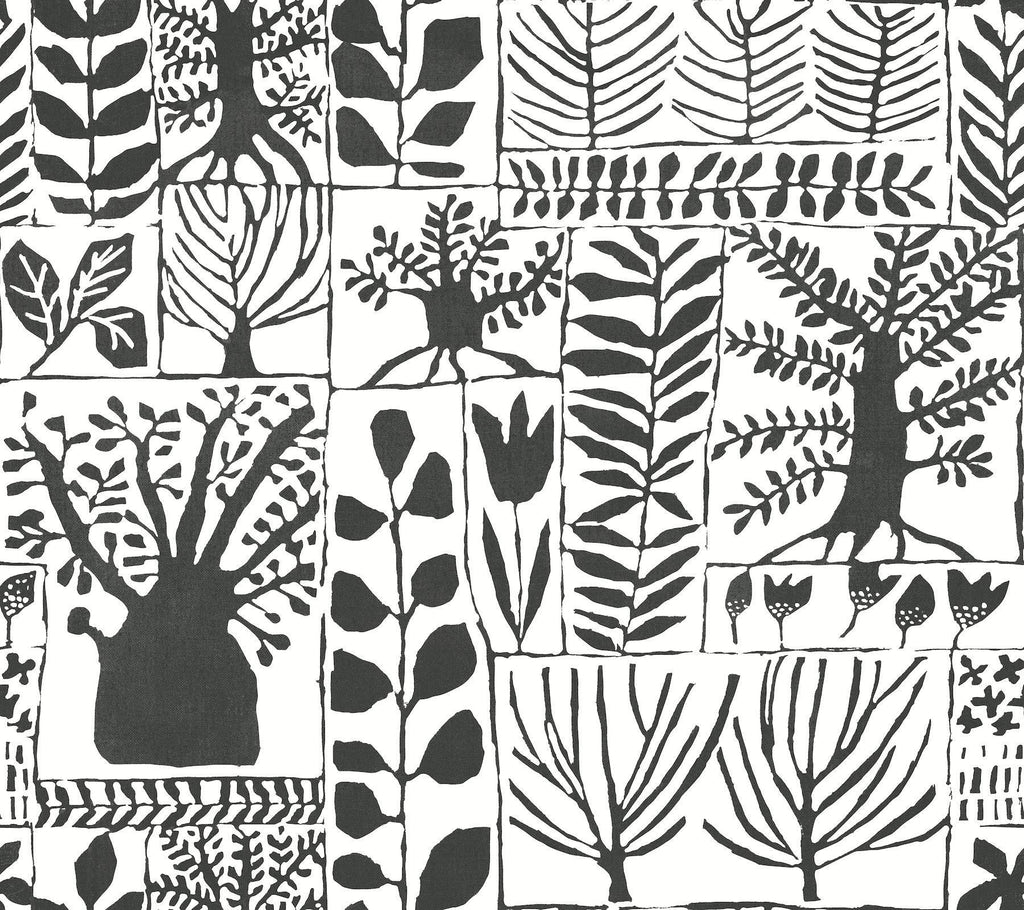 York Primitive Trees Black/White Wallpaper