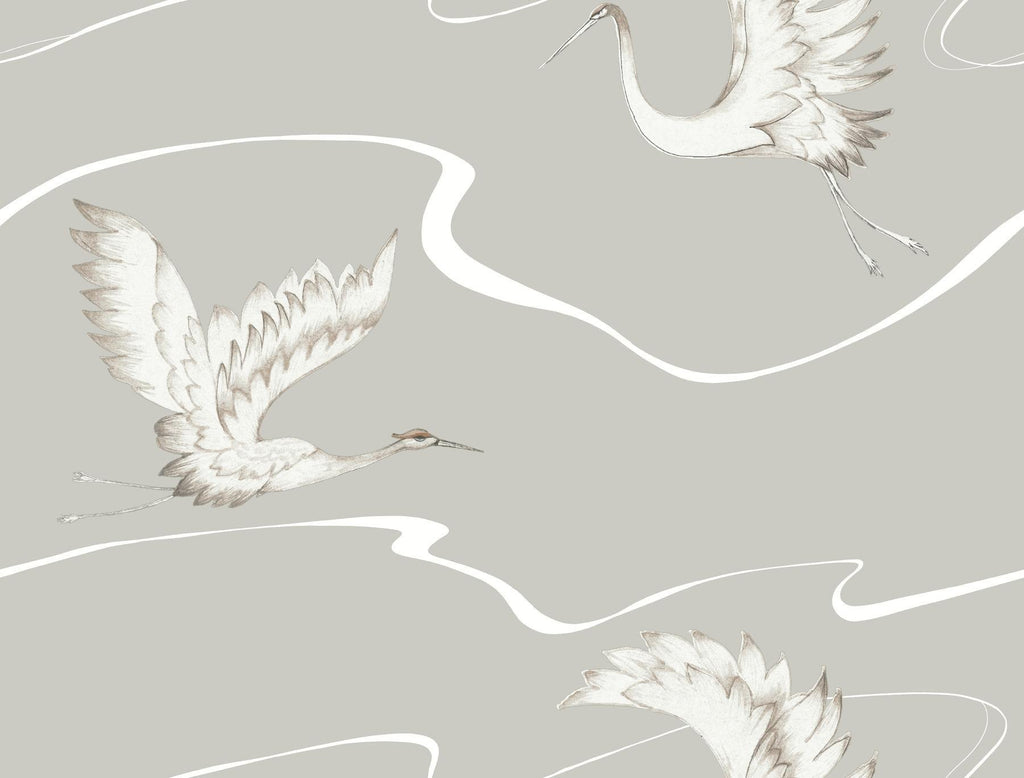 York Soaring Cranes Taupe Wallpaper