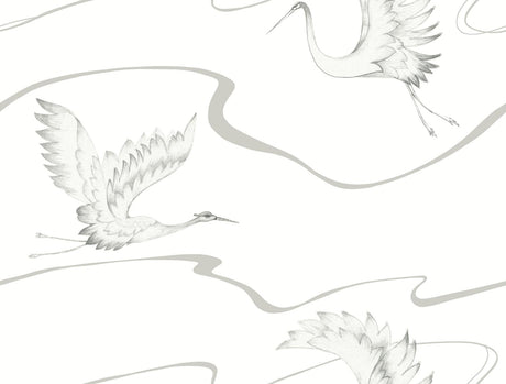 York Soaring Cranes White/Silver Wallpaper