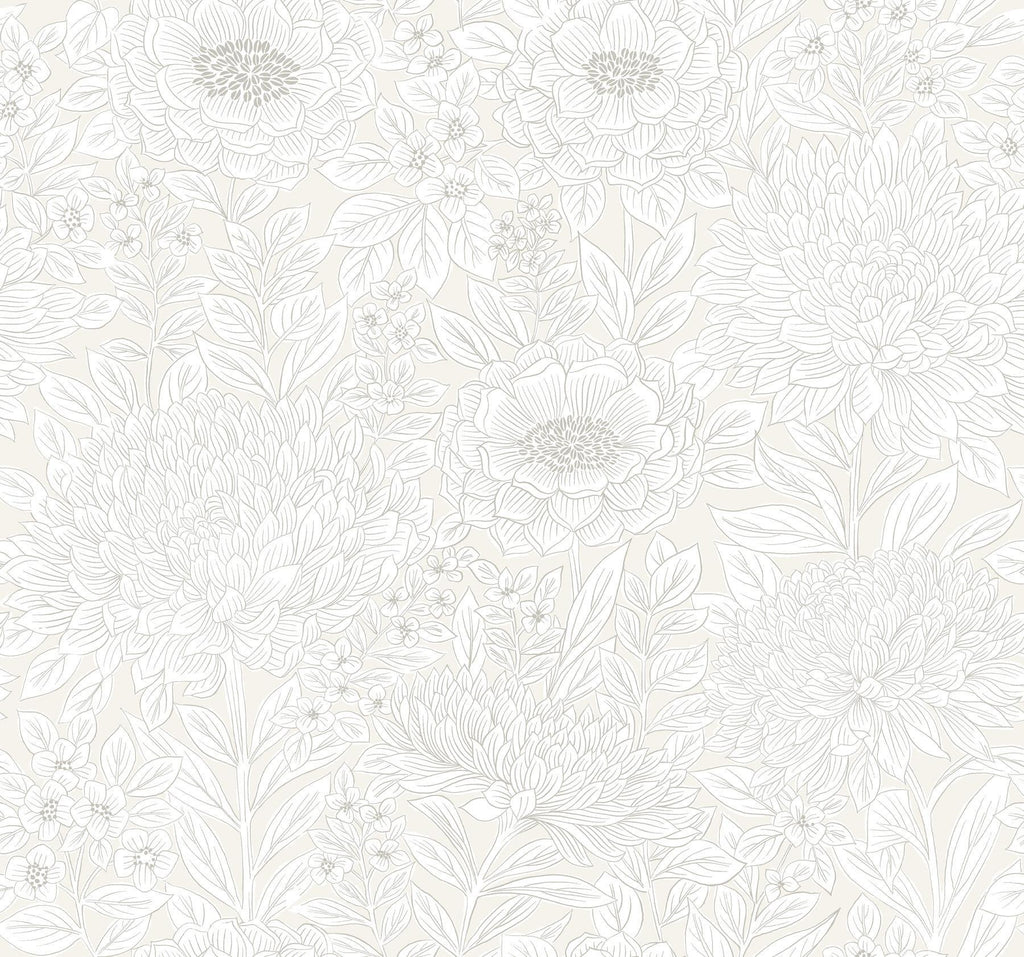York Wood Block Blooms Cream/Glint Wallpaper