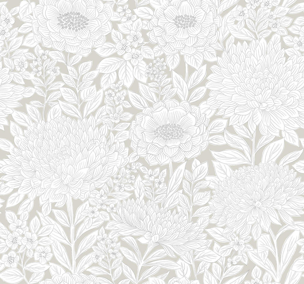 York Wood Block Blooms Taupe/Silver Wallpaper