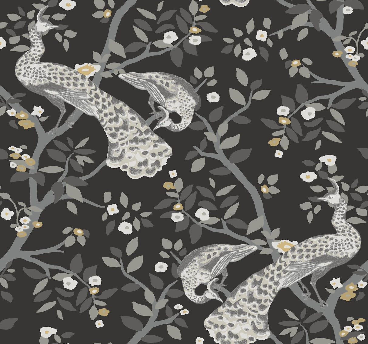 York Plume Black/Gold Wallpaper